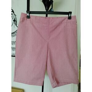 Large Women's Red And White Stripe Bermuda Shorts. Boat Shorts. Golf Shorts.